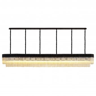 Kentisbeare 3000mm Linear Chandelier in Matt Black & Cognac Glass