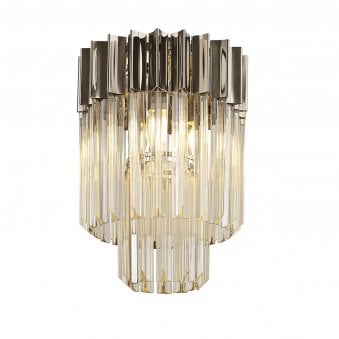 Kentisbeare 300mm Round Flush Chandelier in Polished Nickel & Cognac Glass