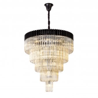 Kentisbeare 960mm 5 Tier 23 Lamp Chandelier in Matt Black & Cognac Glass