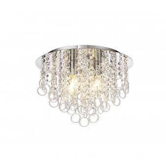 Lamerton Semi Flush Polished Chrome and Crystal Ceiling Light