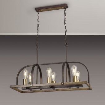 Landkey Linear Pendant in Antique Bronze & Medium Oak