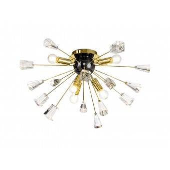 Magna 6 Light Brushed Gold, Gloss Black & Crystal Sputnik Ceiling Light