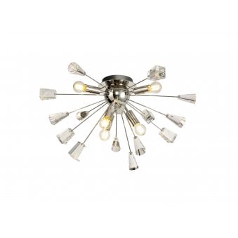 Magna 6 Light Polished Nickel with Crystal Sputnik Ceiling Light