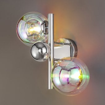 Ridge 2 Lamp Wall Light in Polished Chrome with Iridescent Glass