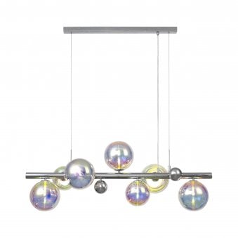 Ridge 7 Light Linear Pendant in Polished Chrome with Iridescent Glass