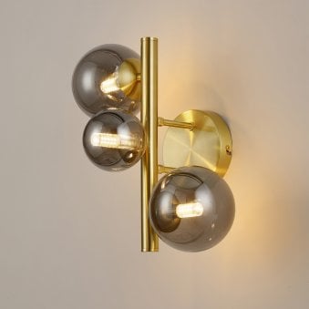 Shute 3lt Wall Light in Satin Gold & Smoked Plated Glass