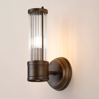 Tansley E14 IP44 Up Wall Light in Bronze with Clear Glass Rods