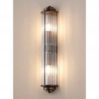 Tansley E14 Twin Lamp IP44 Flush Wall Light in Bronze with Clear Glass Rods