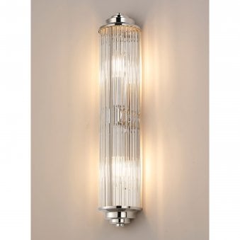 Tansley E14 Twin Lamp IP44 Flush Wall Light in Polished Nickel with Clear Glass Rods