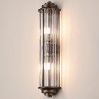 Tansley G9 Twin Lamp IP44 Flush Wall Light in Bronze with Clear Glass Rods