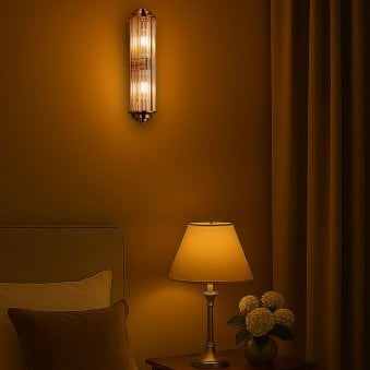 Tansley G9 Twin Lamp IP44 Flush Wall Light in Gold with Clear Glass Rods