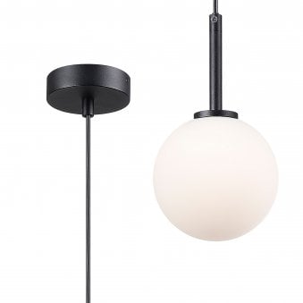 Tenterden Single Drop Pendant in Satin Black with Smooth Round Opal Glass Diffuser