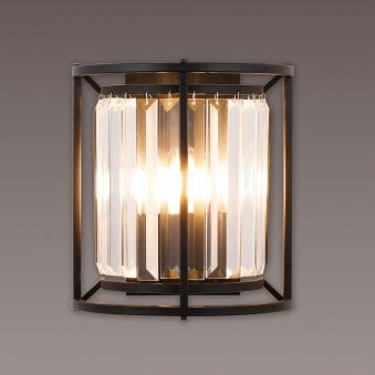 Torrington Wall Light in Satin Black with Clear Crystals