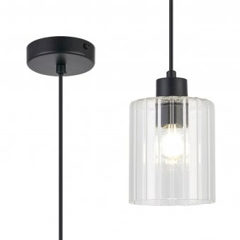 Tutbury IP44 Single Drop Pendant with Black Metalwork and Clear Ripple Glass Shade