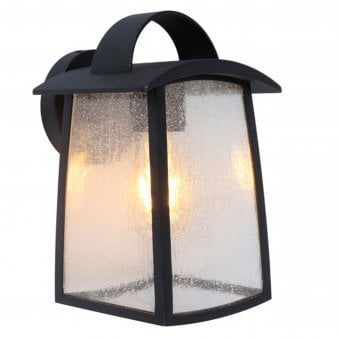 Kelsey Large Textured Glass Exterior Wall Lantern in Black