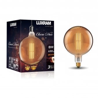 Classic Deco E27 Dimmable Extra Warm White Amber 200mm LED Globe 8W 1800K 630lm