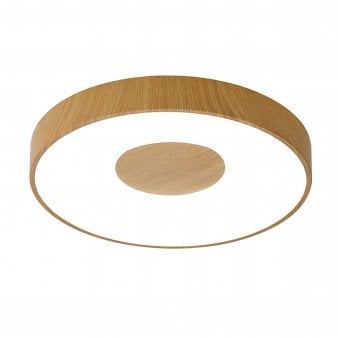 Coin Remote Control 56W LED Round Ceiling Light In Wood Effect
