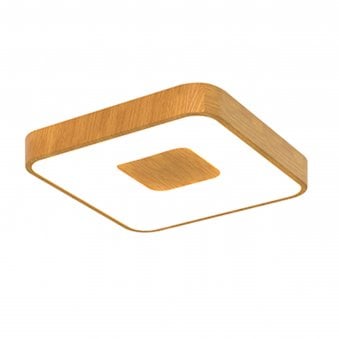 Coin Remote Control 56W LED Square Ceiling Light In Wood Effect