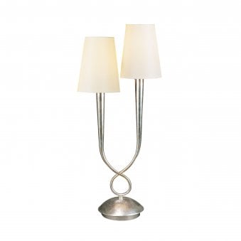 Paola Twin Table Lamp In Painted Silver With Cream Fabric Shades