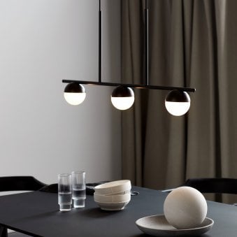 Contina 3 Light Linear Pendant in Black with Opal Glass