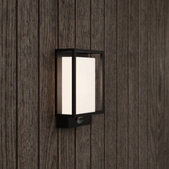 Nestor Outdoor IP44 LED PIR Wall Light in Black With Frosted Diffuser