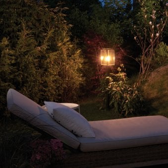 Lofoten Coastal Box Pillar Lantern in Black with Clear Glass Panels