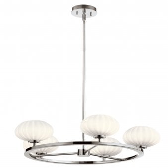 Pim IP44 Five Light Chandelier in Polished Chrome with Satin Etched Cased Opal Shades