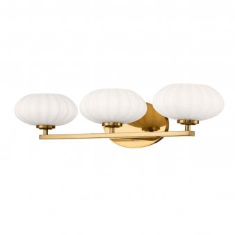 Pim IP44 Triple Wall Light in Fox Gold with Satin Etched Cased Opal Shades