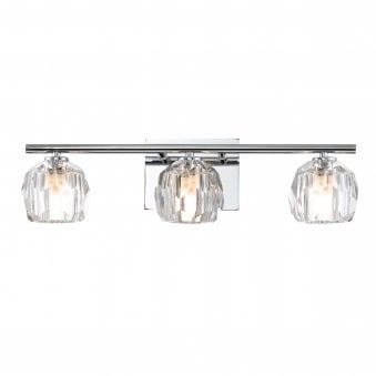 Regalia IP44 Triple Wall Light in Polished Chrome with Prismatic Crystal Shades