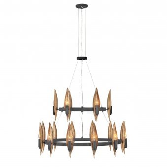 Willow 18 Lamp Chandelier in Carbon Black Enhanced with a crisp Deluxe Gold
