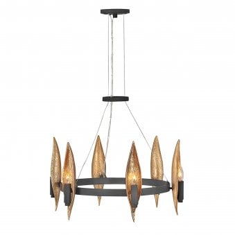 Willow 6 Lamp Chandelier in Carbon Black Enhanced with a crisp Deluxe Gold