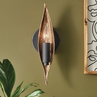 Willow Single Wall Light in Carbon Black Enhanced with a crisp Deluxe Gold