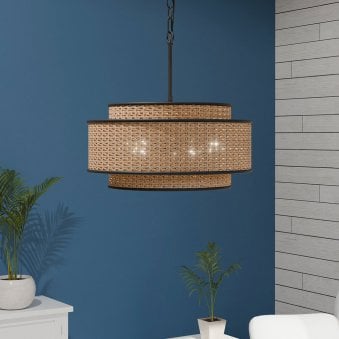 Teton Pendant in Matte Black with Natural Paper Rope Shade