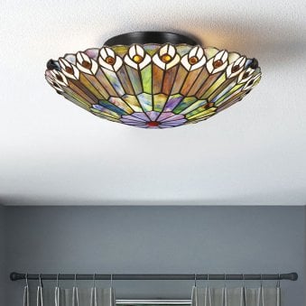 Tiffany Watkins Flush Ceiling Light in Valiant Bronze and Art Glass Shade