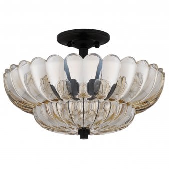 Whitecap Medium Semi Flush Ceiling Light in Rich Mottled Cocoa with Tinted Amber Glass