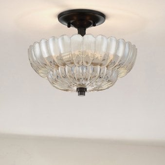 Whitecap Small Semi Flush Ceiling Light in Rich Mottled Cocoa with Tinted Amber Glass