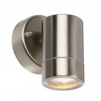 Palin Single IP44 Down Wall Light in Brushed Stainless Steel