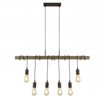 Barn 6 Light Linear Wood Pendant With Black Detail