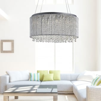 Beatrix 8 Chrome Light Drum Pendant With Crystal Buttons