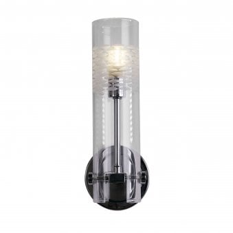 Scope IP44 Bathroom Wall Light In Polished Chrome With Etched Glass Shade