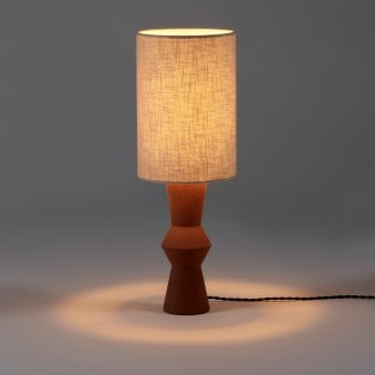 Marie-ann Stoneware Table Lamp In Terracotta With Beige Linen Shade