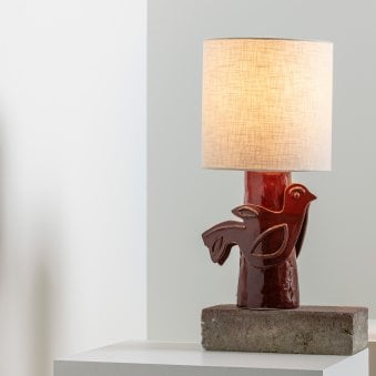 Paloma Stoneware Table Lamp In Red With White Linen Shade