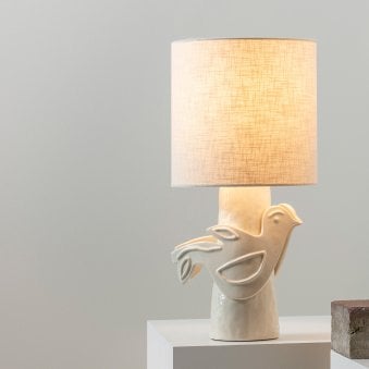 Paloma Stoneware Table Lamp In White With White Linen Shade