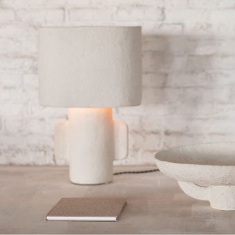 Paper Mache Earth Series N°1 Small Table Lamp In Off White 