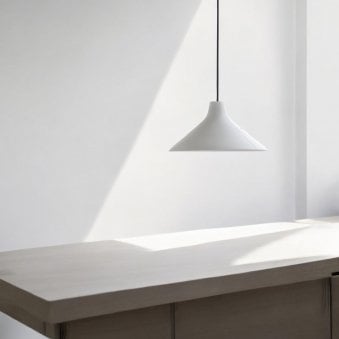 Seam Large Pendant In Black With White Porcelain Shade
