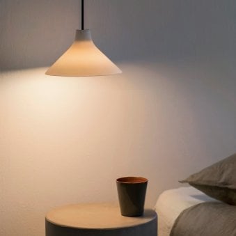 Seam Small Pendant In Black With White Porcelain Shade