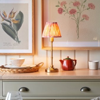 Burley Rechargeable Table Lamp in Brushed Aged Brass with Ikat 16cm Coral Pink Shade