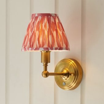 Burley Rechargeable Wall Light in Brushed Aged Brass with Ikat 16cm Coral Pink Shade