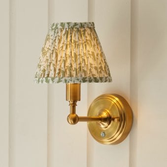 Burley Rechargeable Wall Light in Brushed Aged Brass with Leaf 16cm Herb Garden Green Shade