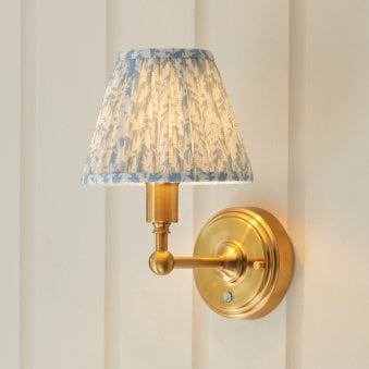Burley Rechargeable Wall Light in Brushed Aged Brass with Leaf 16cm Shell Bay Blue Shade